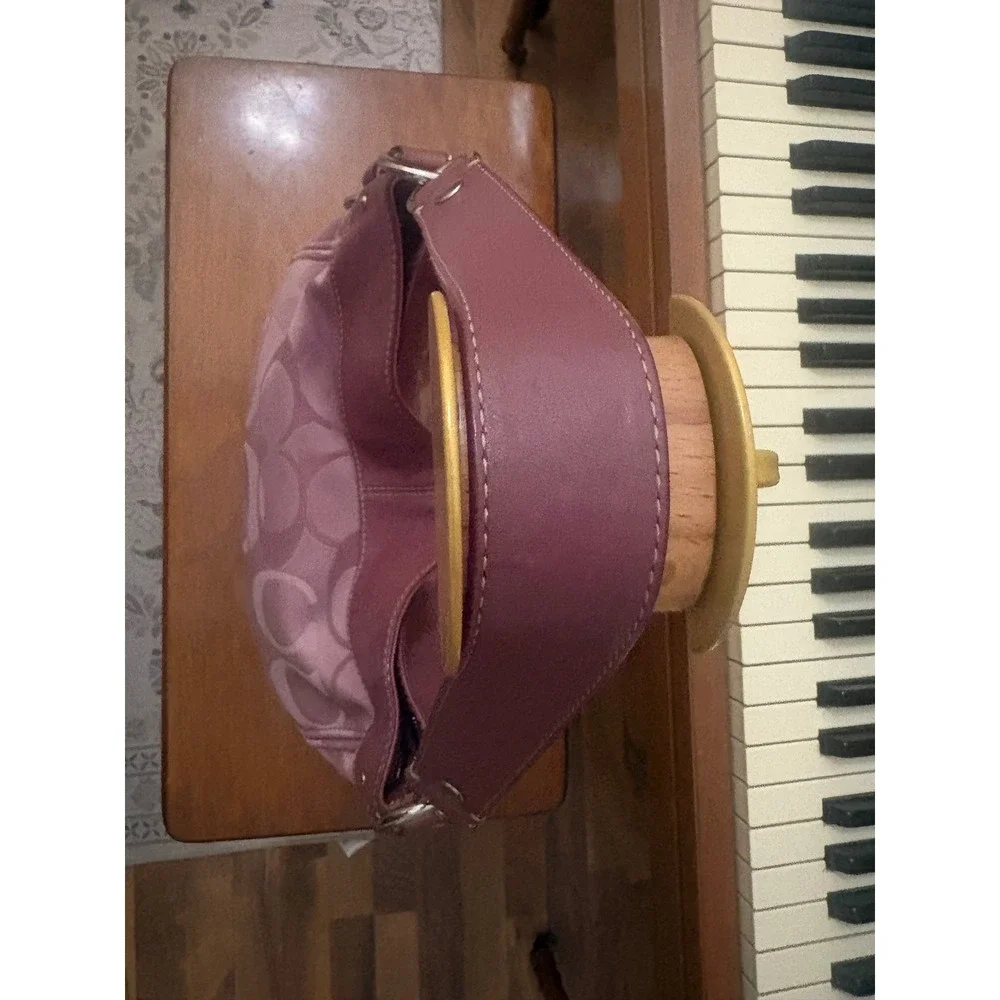 Coach Signature Satin Hobo‎ Plum Purple Leather Trim Shoulder Bag Y2K